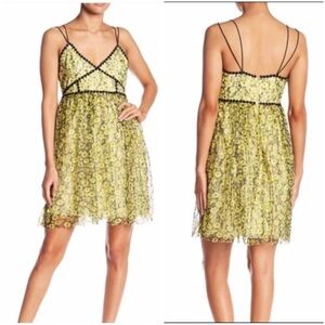 Romeo & Juliet Couture Yellow Floral Lace Overlay Fit & Flare Mini Dress NWT M